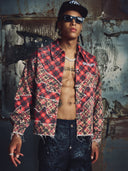 Crimson Plaid Denim Jacket