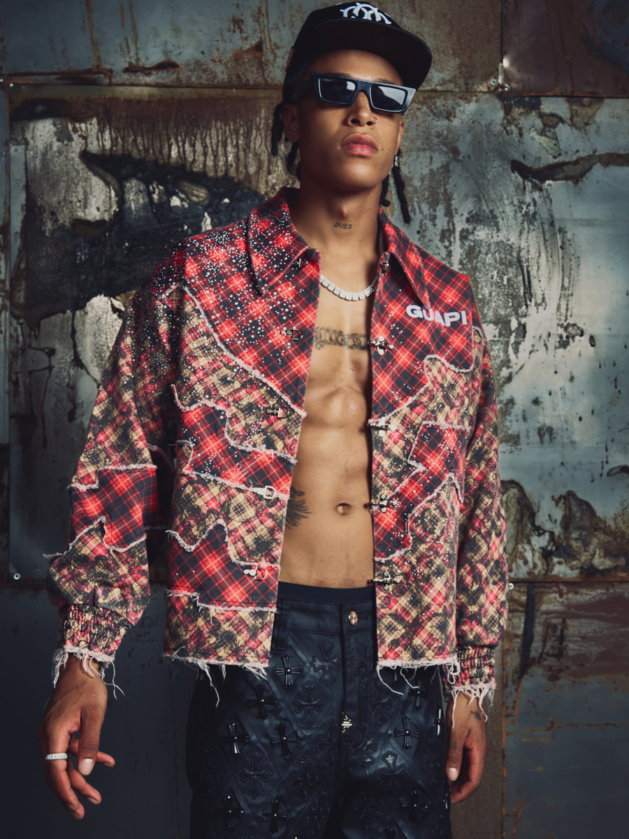 Crimson Plaid Denim Jacket