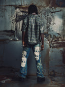 Aqua Blue Sacred Skull Denim