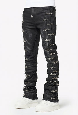 Obsidian Black Aviation Clasp Denim - Guapi Clothing
