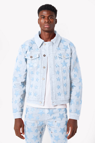 GUAPI チェック柄 ビジュージャケット Raspberry_Red_Stars_Denim_Jack