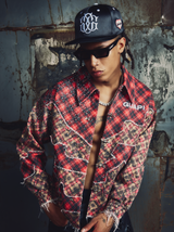 Crimson Plaid Denim Jacket