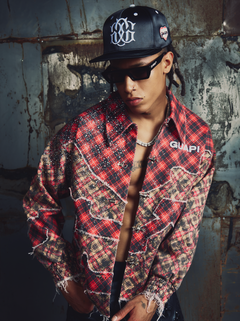 Crimson Plaid Denim Jacket