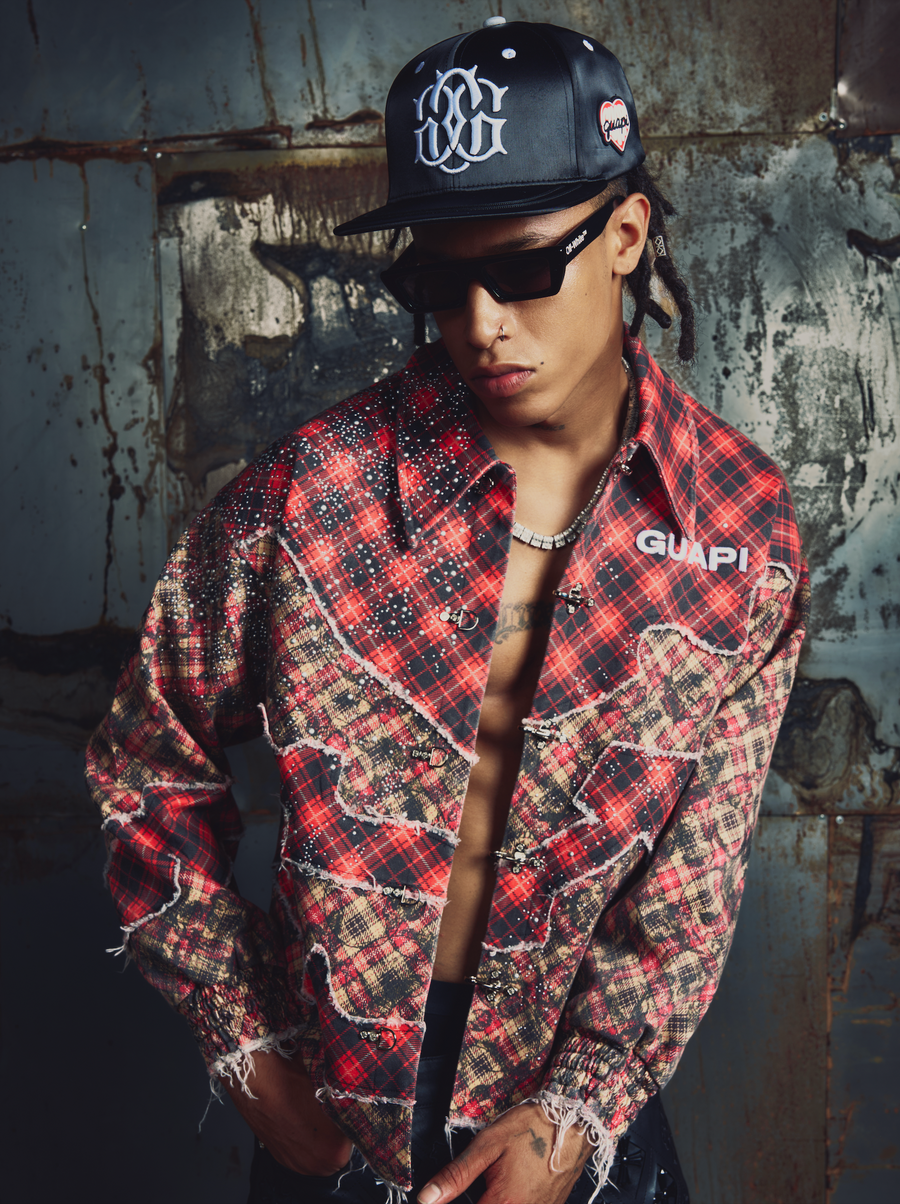 Crimson Plaid Denim Jacket