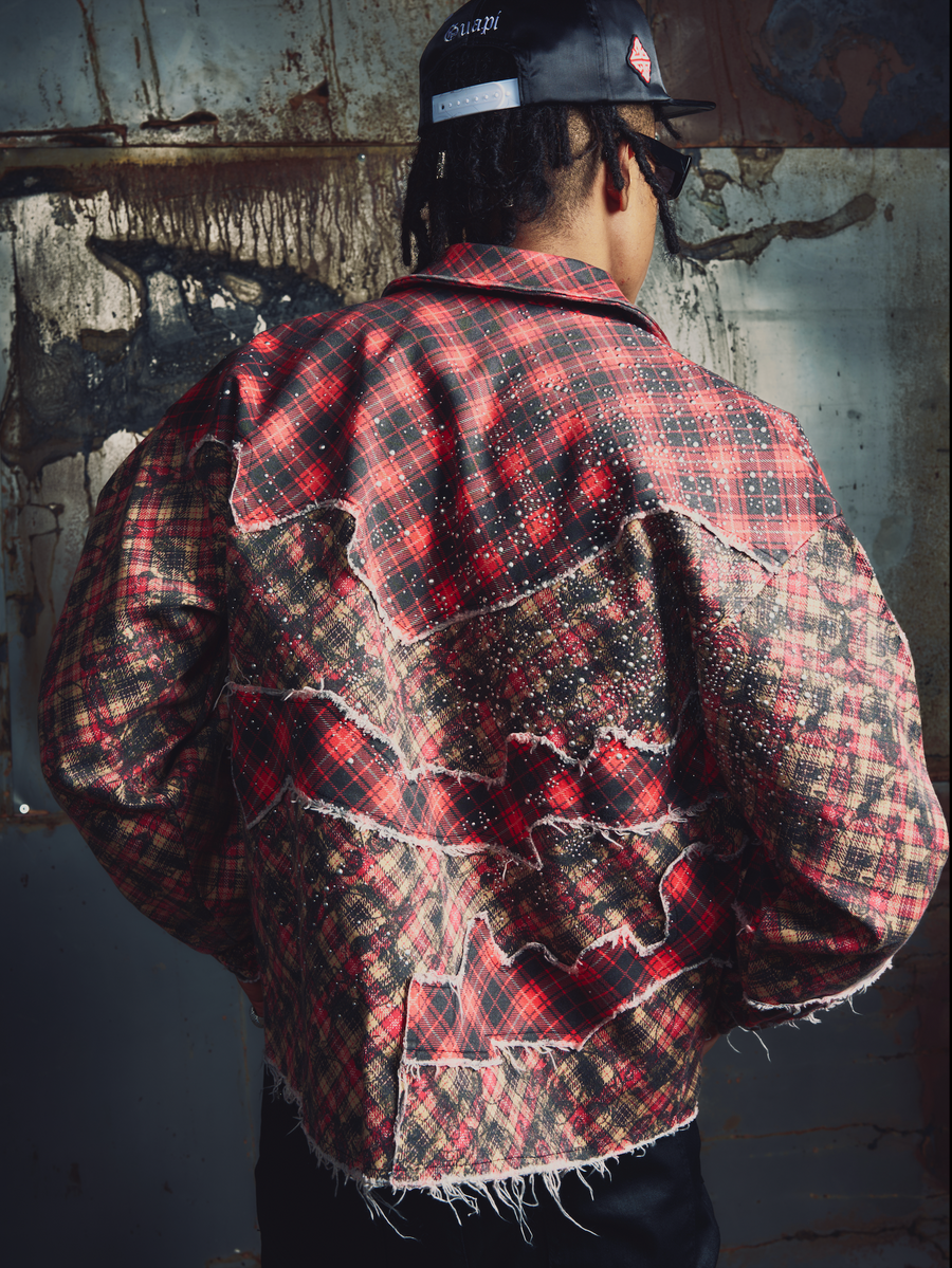Crimson Plaid Denim Jacket