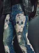 Aqua Blue Sacred Skull Denim