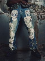 Aqua Blue Sacred Skull Denim