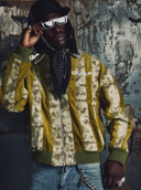 Olive Green Destroyed Plaid Bomber