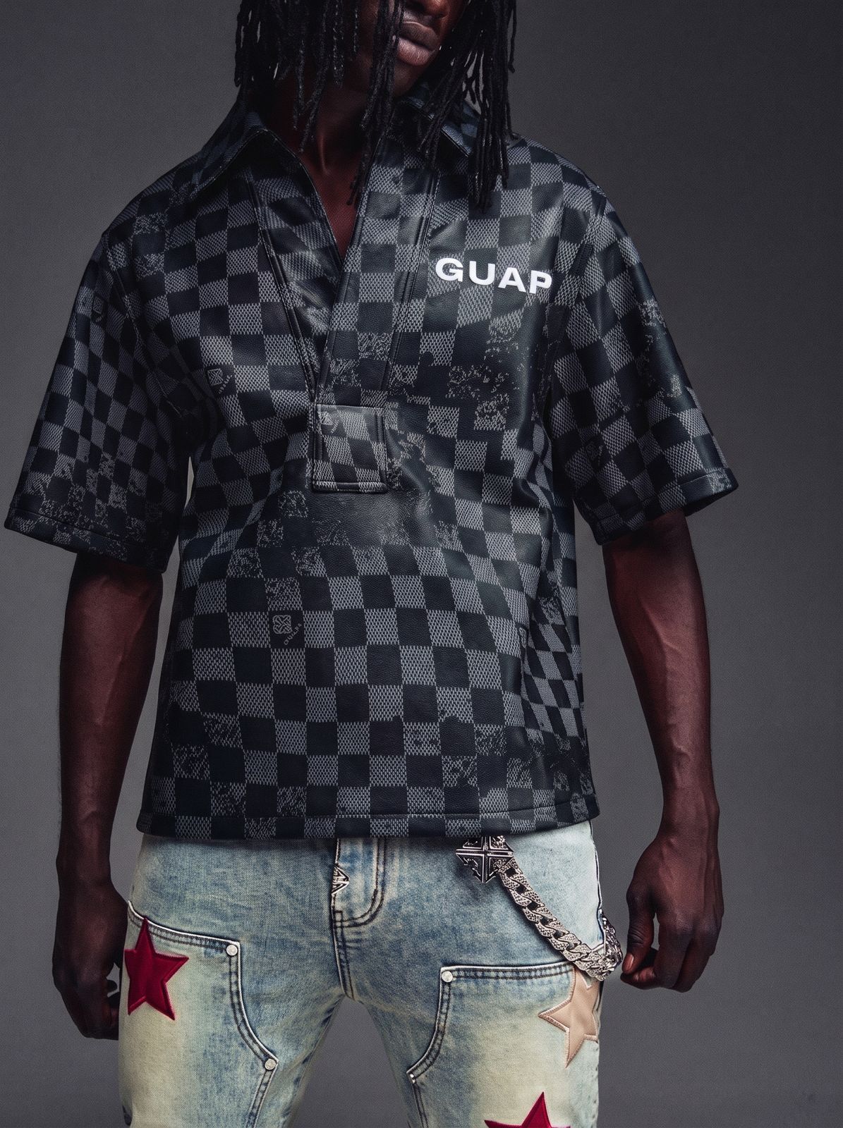 Obsidian Black Checkerboard Leather Shirt V2 – GUAPI CLOTHING FZ-LLC