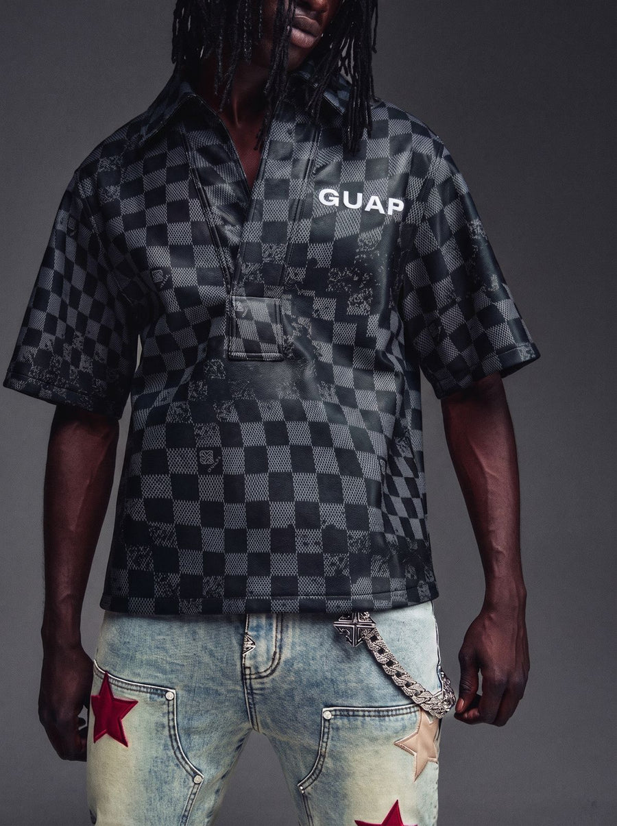 Obsidian Black Checkerboard Leather Shirt V2