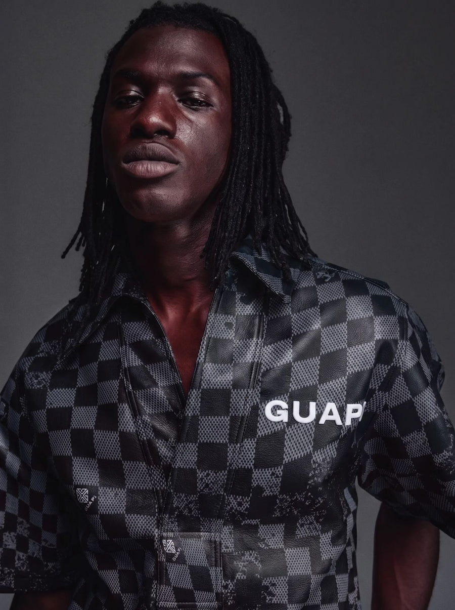 Obsidian Black Checkerboard Leather Shirt V2