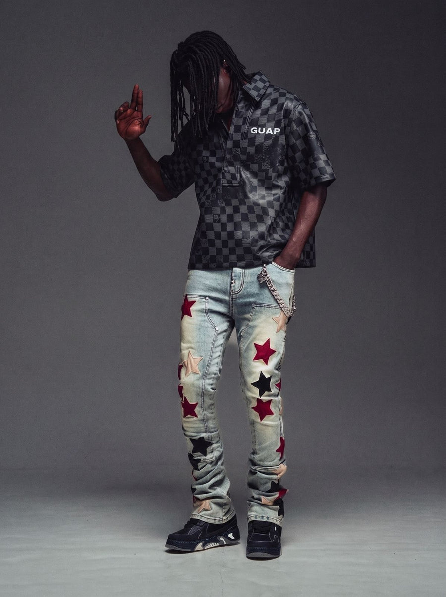Obsidian Black Checkerboard Leather Shirt V2