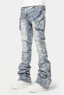 Aqua Blue Coffin Arc Embellished Denim