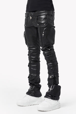 Obsidian Black Cargo Leather Pant