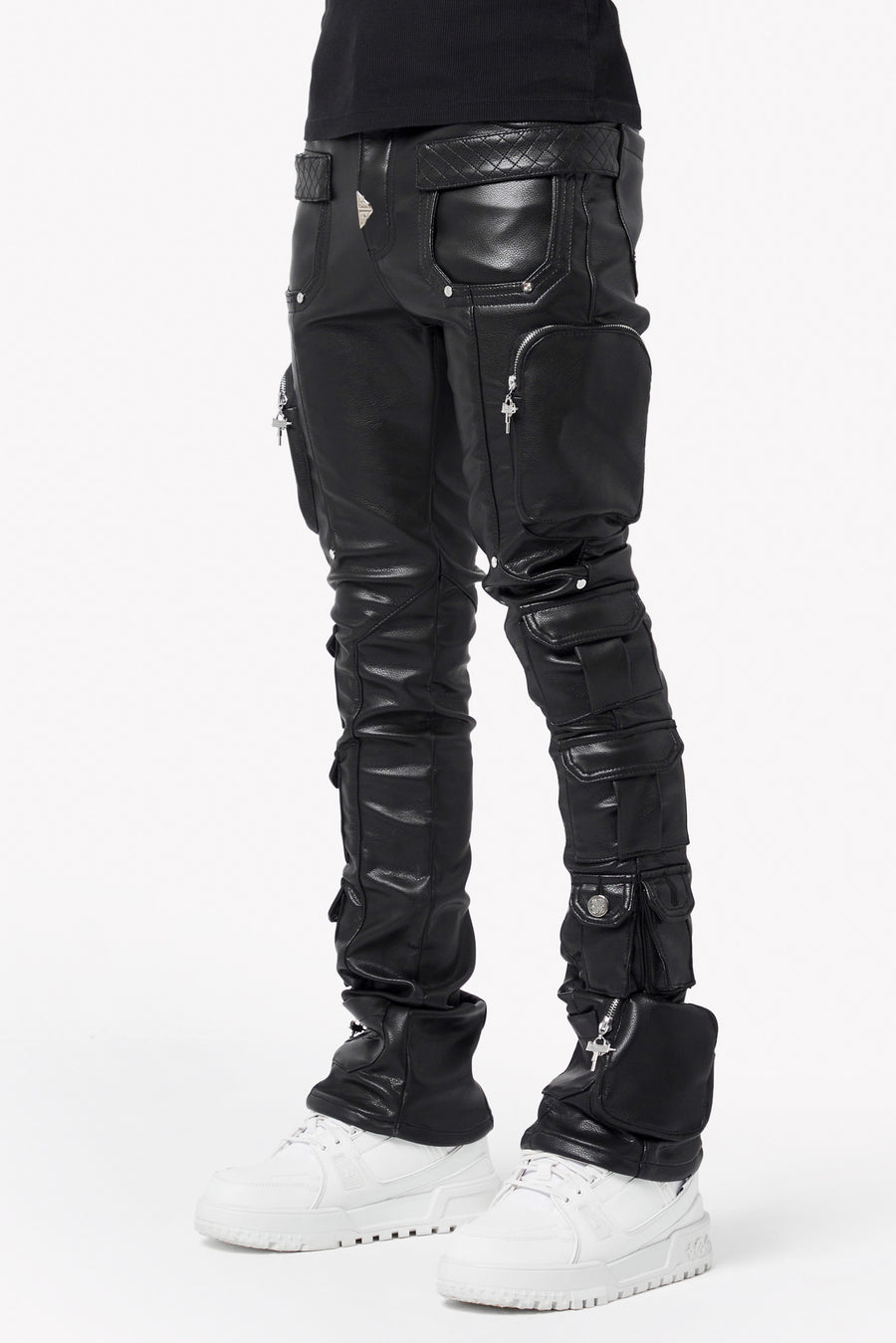 Obsidian Black Cargo Leather Pant