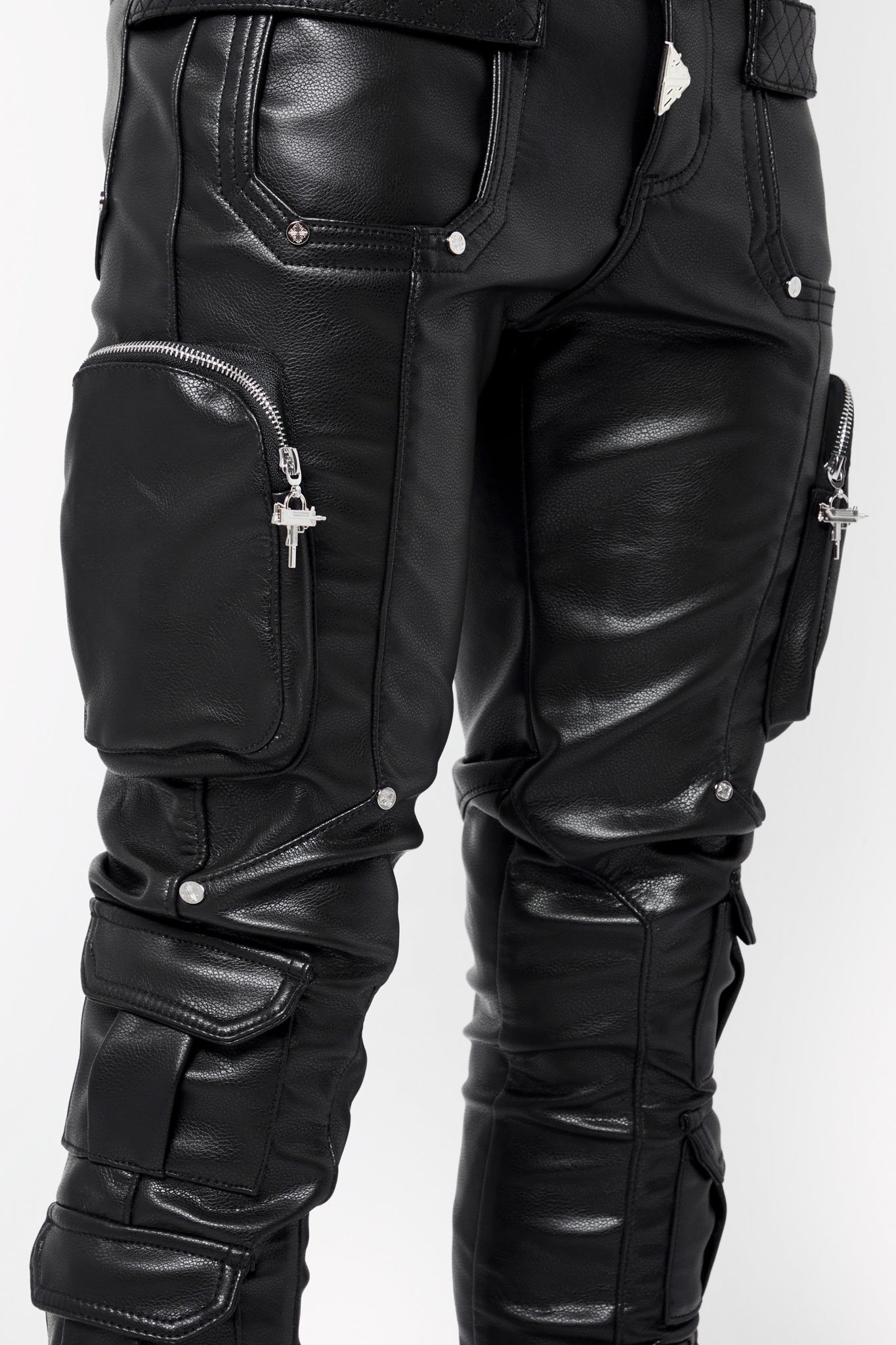 Obsidian Black Cargo Leather Pant