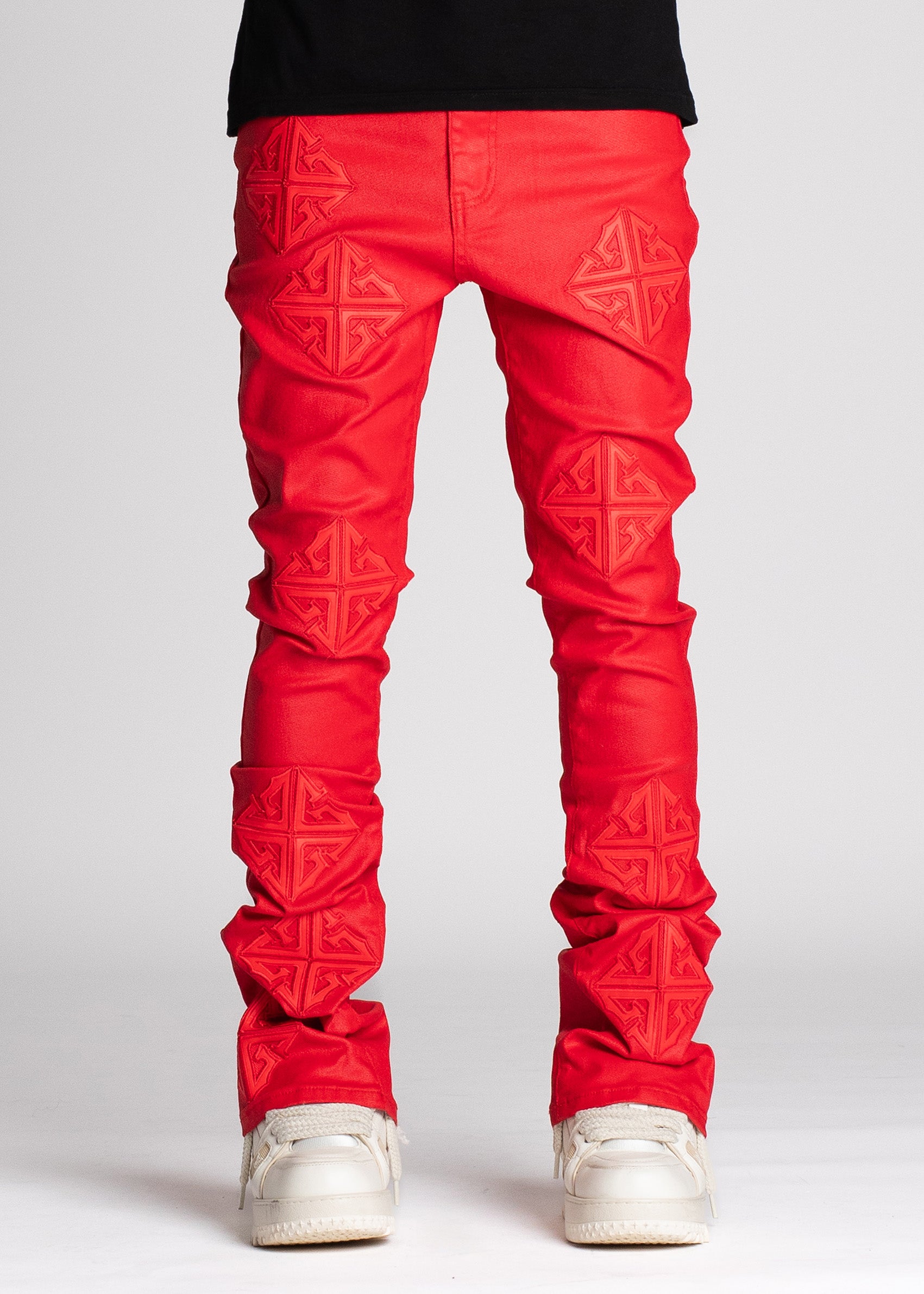 Crimson Red Icon Stacked Denim