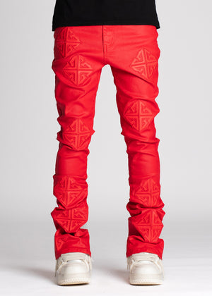 Crimson Red Icon Stacked Denim