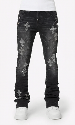 Obsidian Black Faded Cross Denim