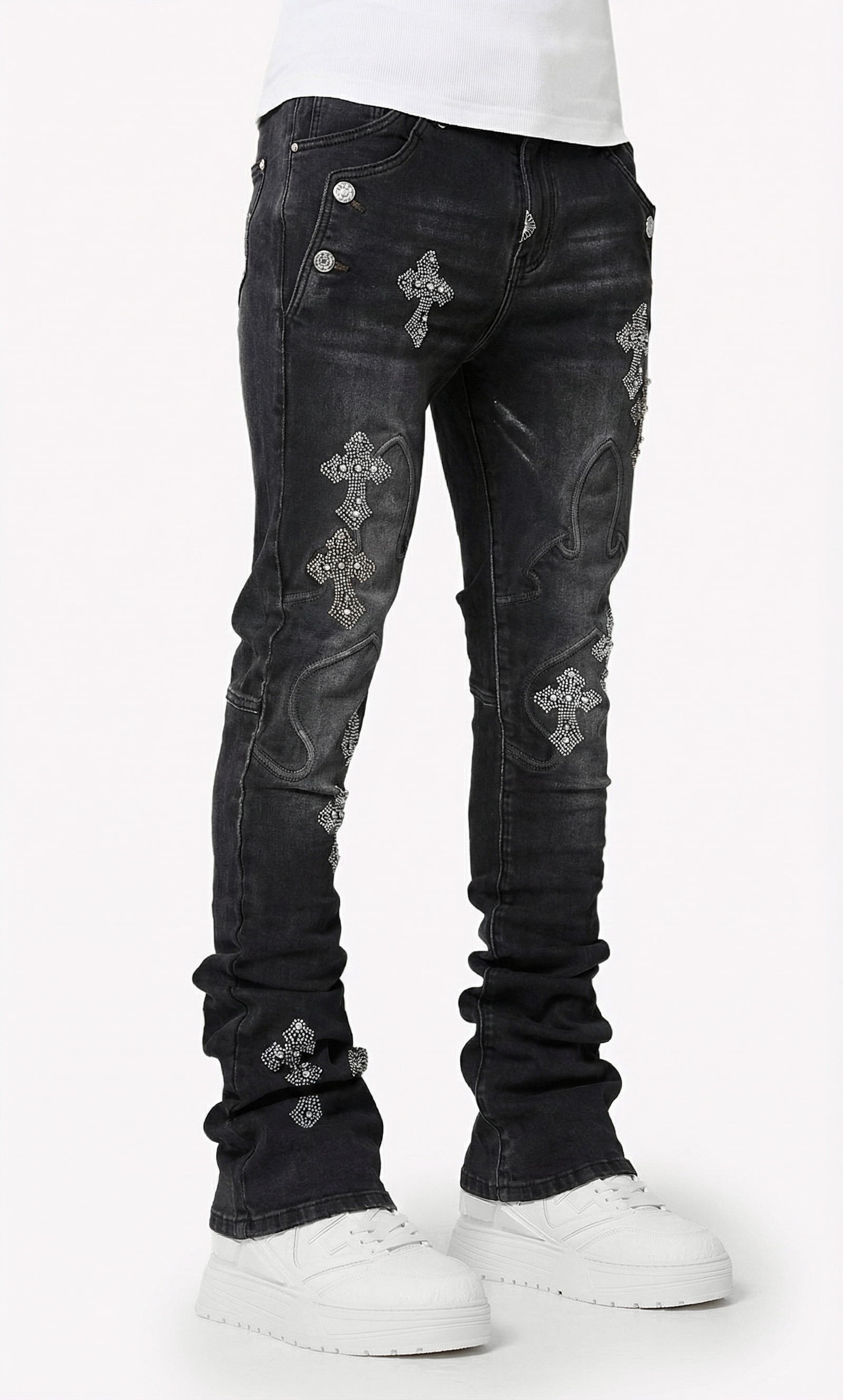 Obsidian Black Faded Cross Denim