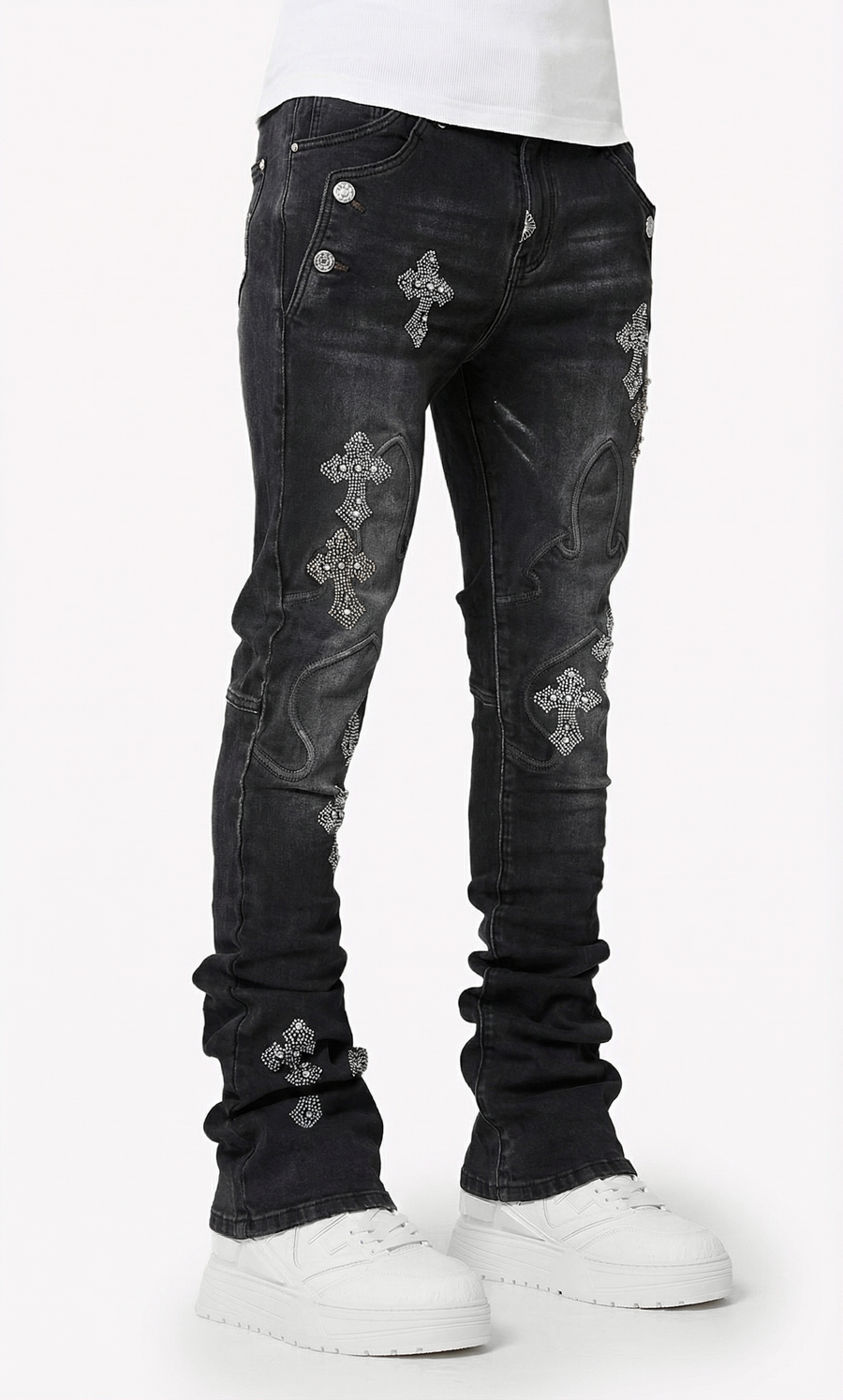 Obsidian Black Faded Cross Denim