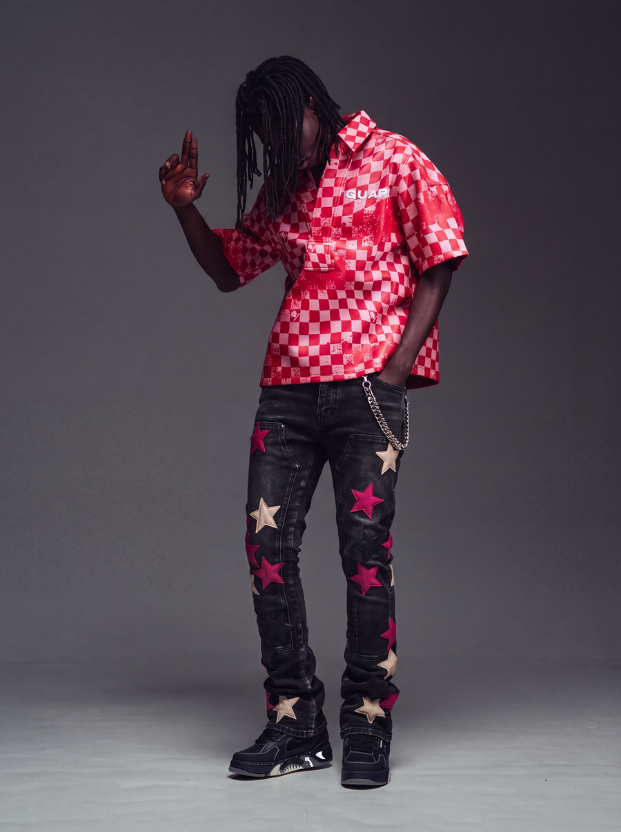 Wine Red Stars Denim