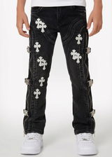 Obsidian Black Cross Buckle Kids Denim