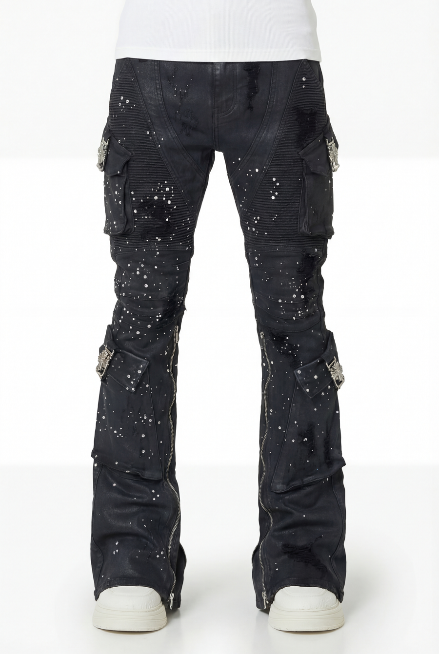 Embellished Black Ops Waxed Denim