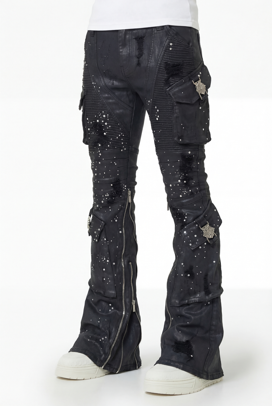 Embellished Black Ops Waxed Denim