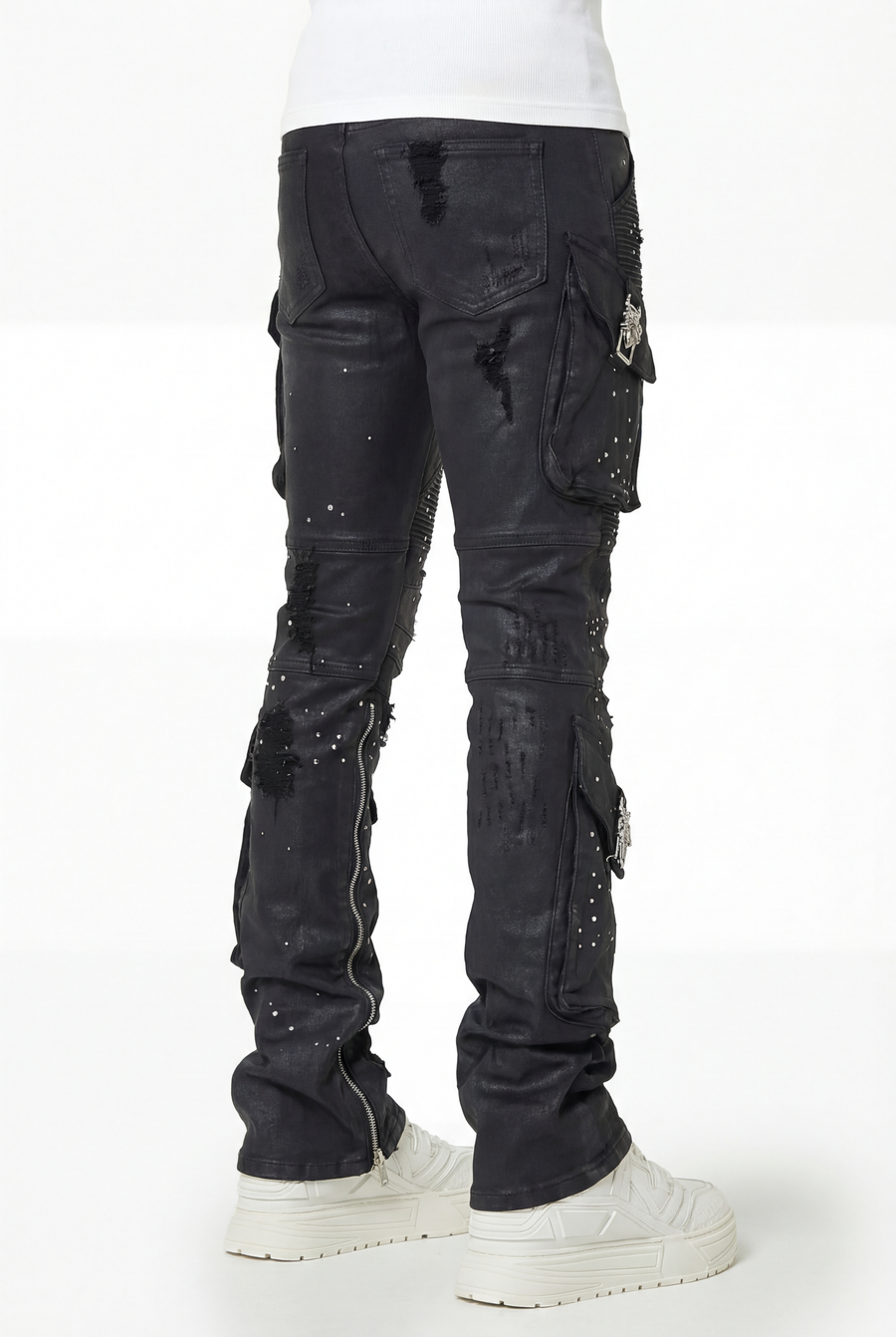 Embellished Black Ops Waxed Denim