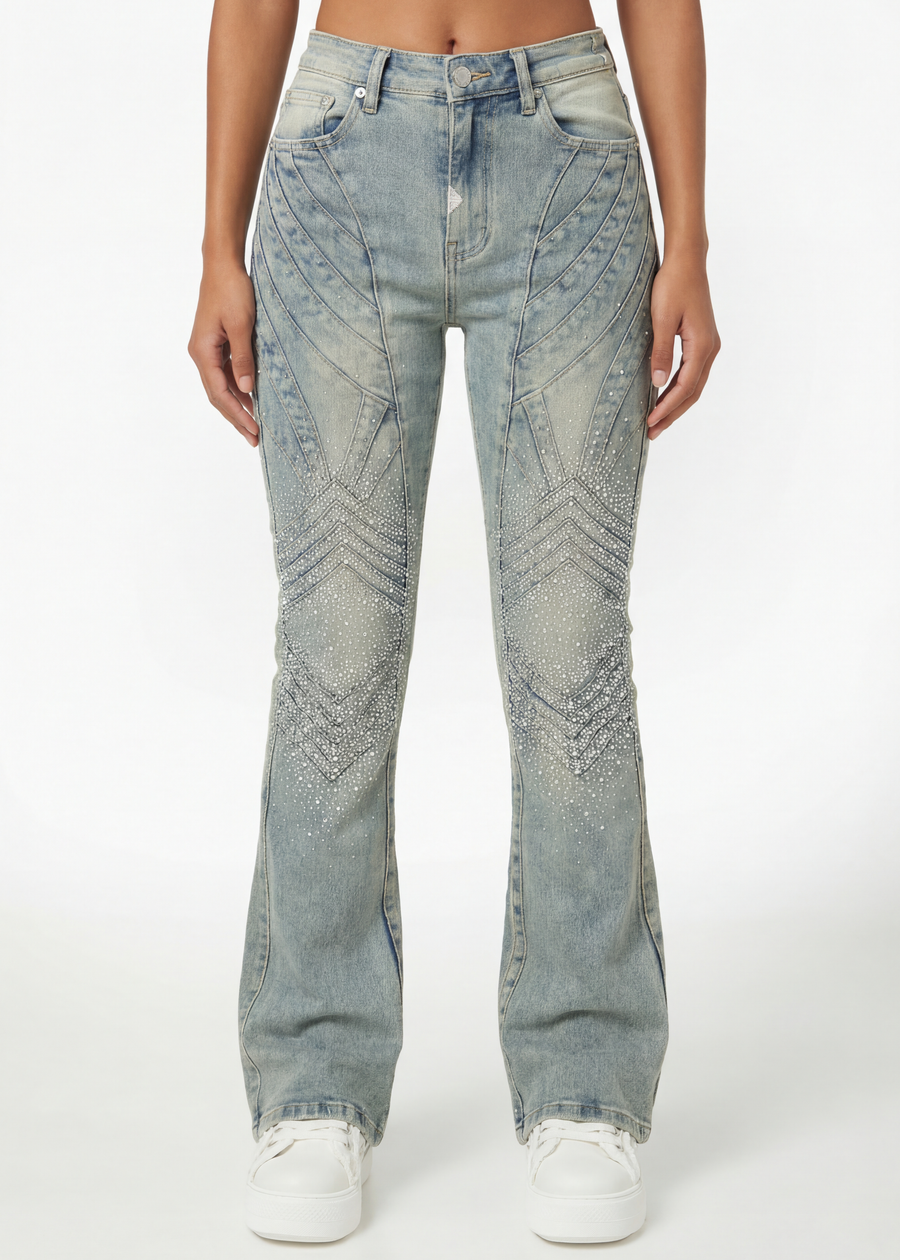 Vintage Blue Embellished Knight Denim