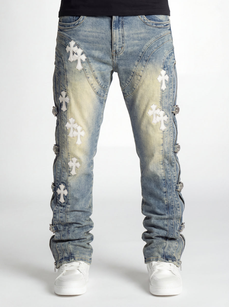 Vintage Blue Cross Straight Leg Denim