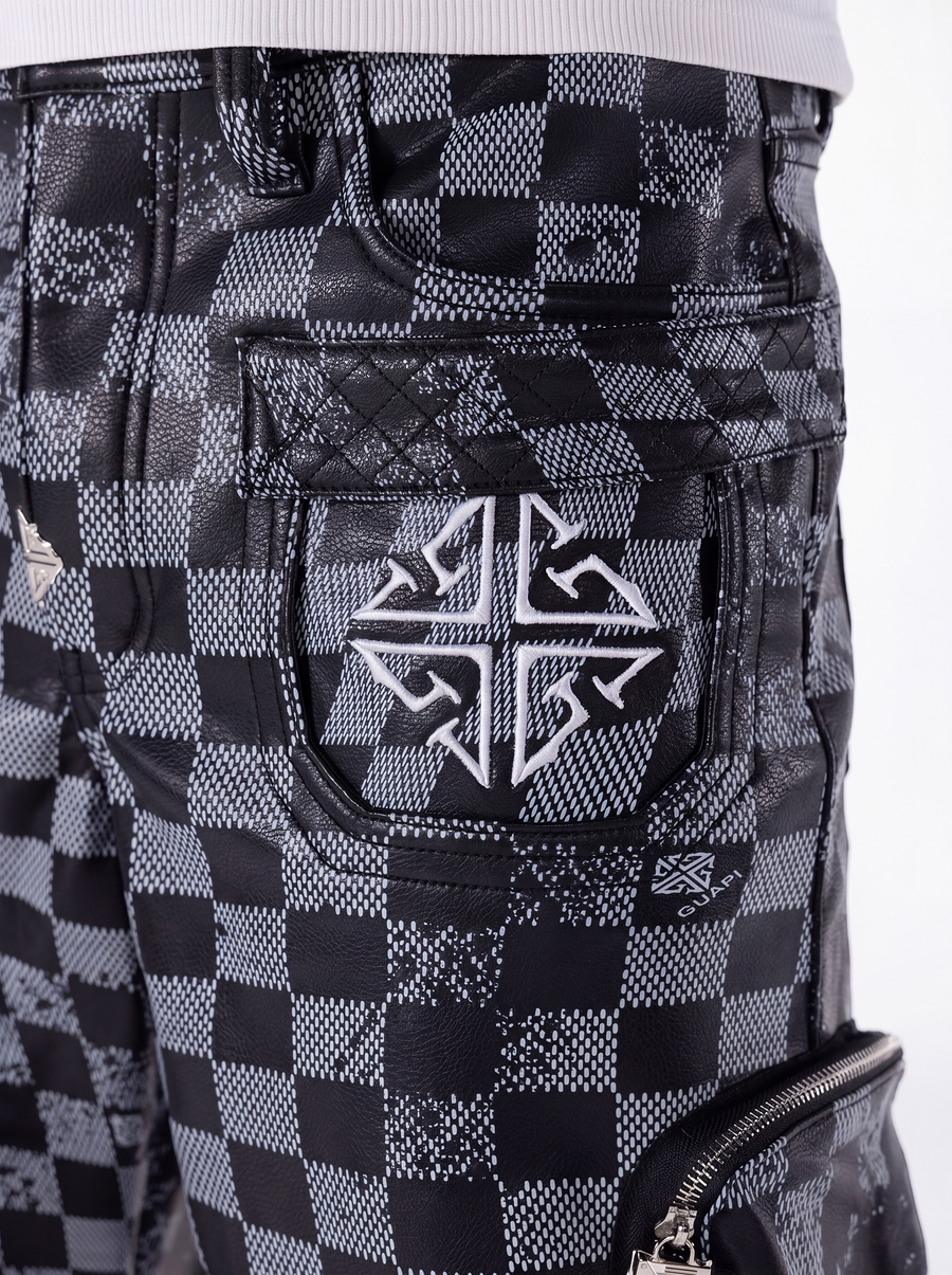 Obsidian Black Checkerboard Leather Shorts