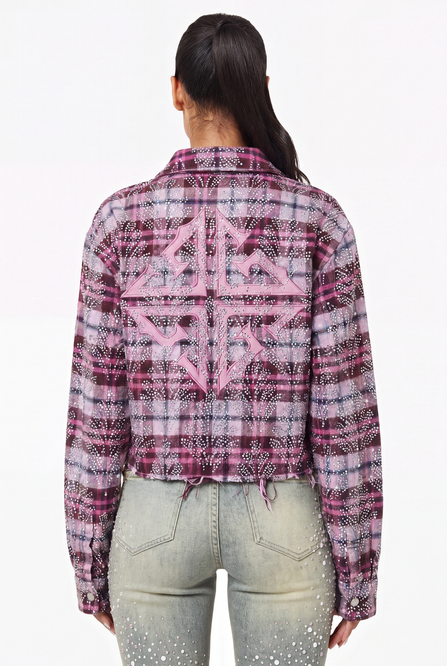 Rose Embellished Cropped Flannel