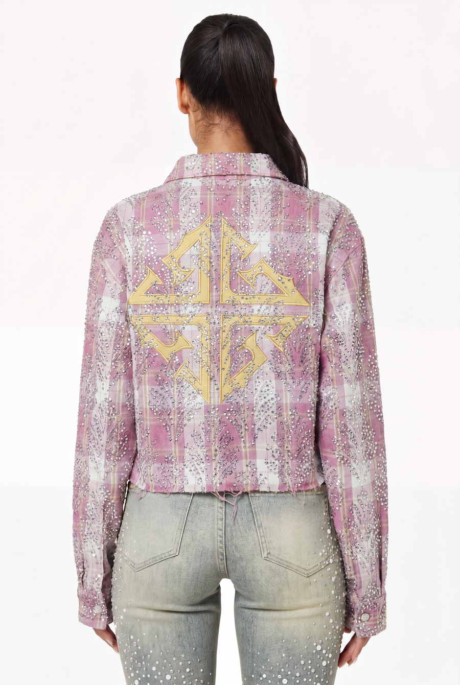 Pink Embellished Cropped Flannel