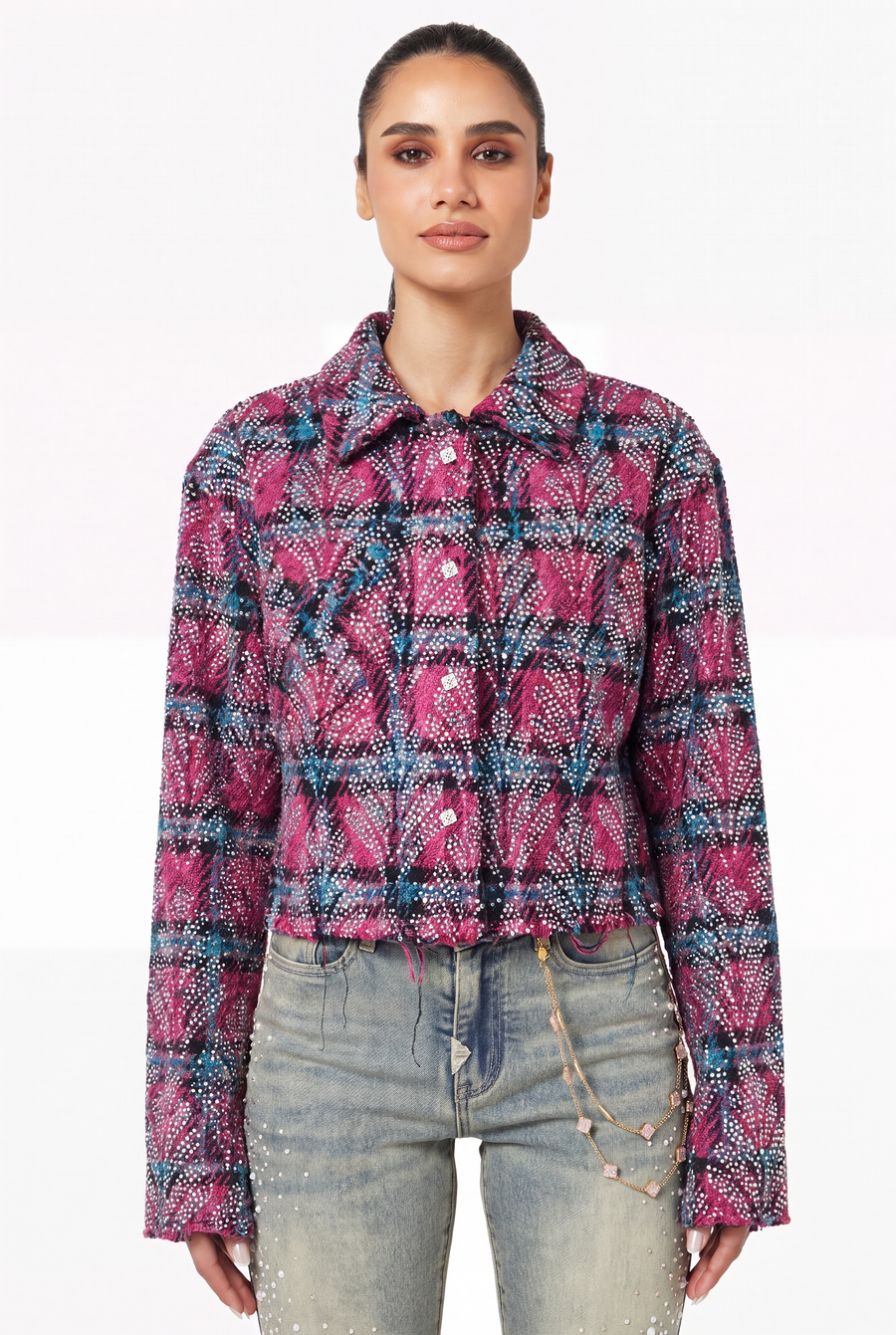 Cotton Candy Embellished Cropped Flannel
