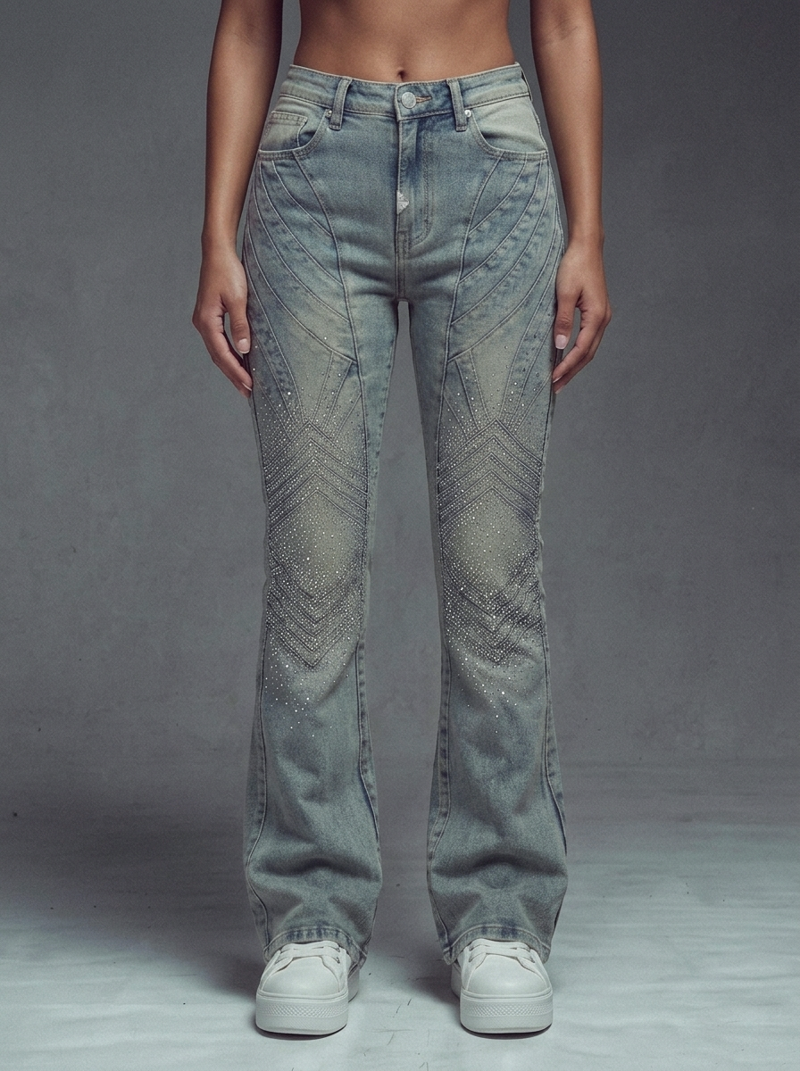 Vintage Blue Embellished Knight Denim