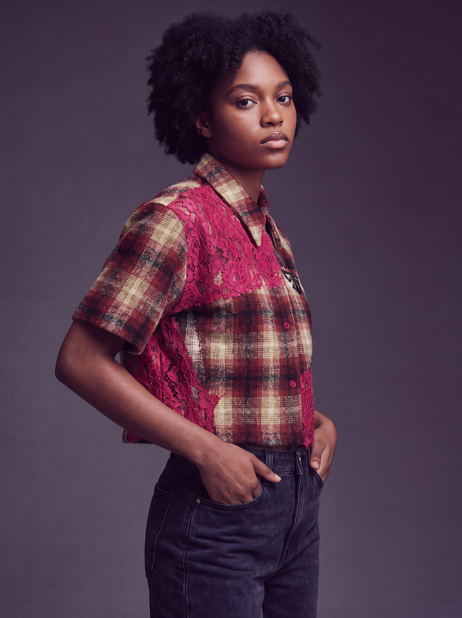 Rose Lace Cropped Flannel