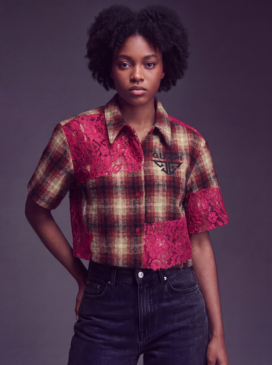 Rose Lace Cropped Flannel