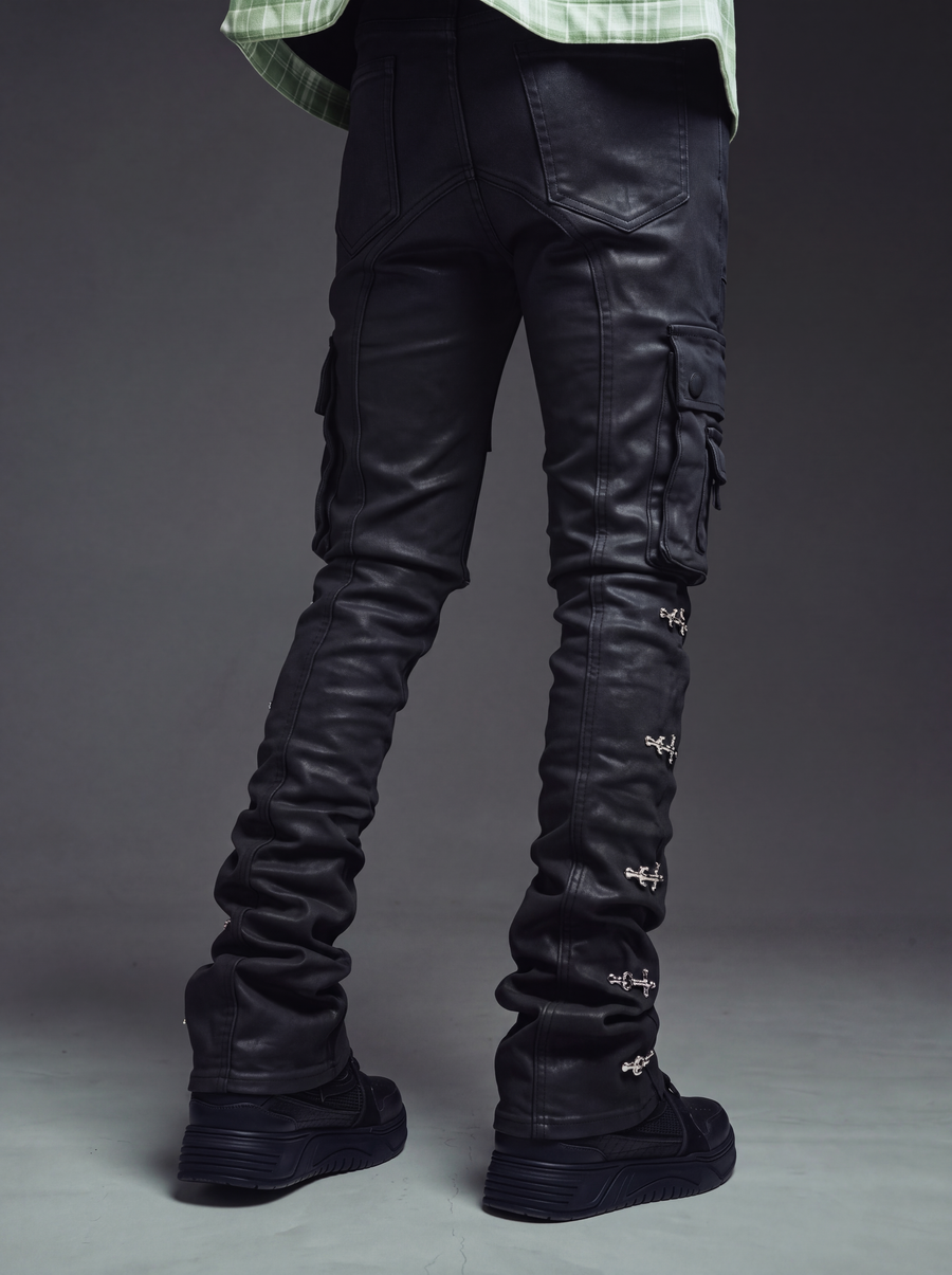 Obsidian Black Waxed Cargo Denim