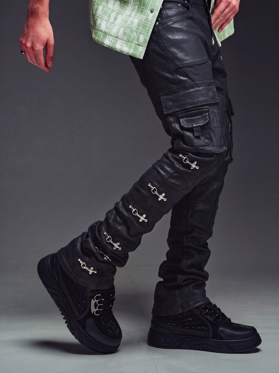 Obsidian Black Waxed Cargo Denim
