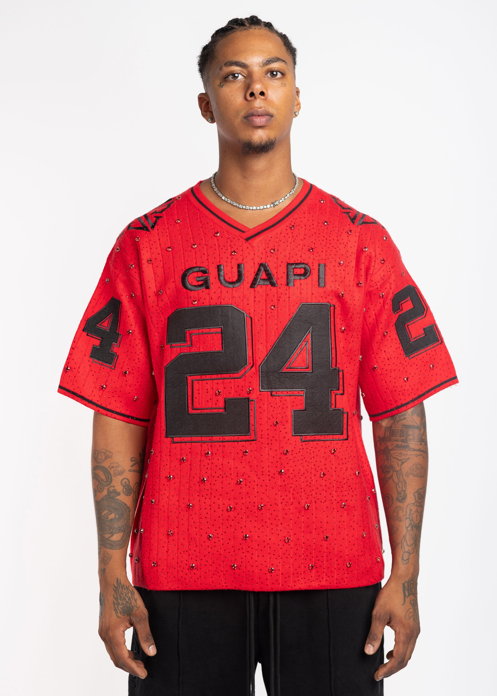 Crimson Red Embellished Football Tee