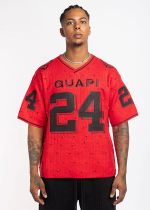 Crimson Red Embellished Football Tee