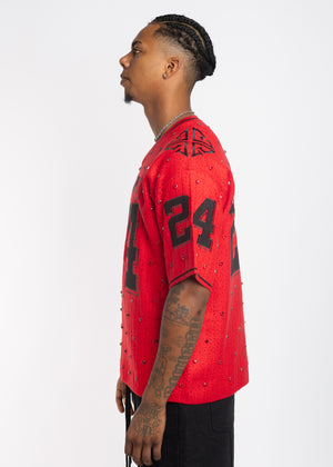 Crimson Red Embellished Football Tee