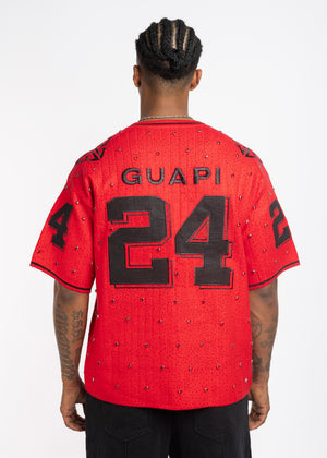Crimson Red Embellished Football Tee