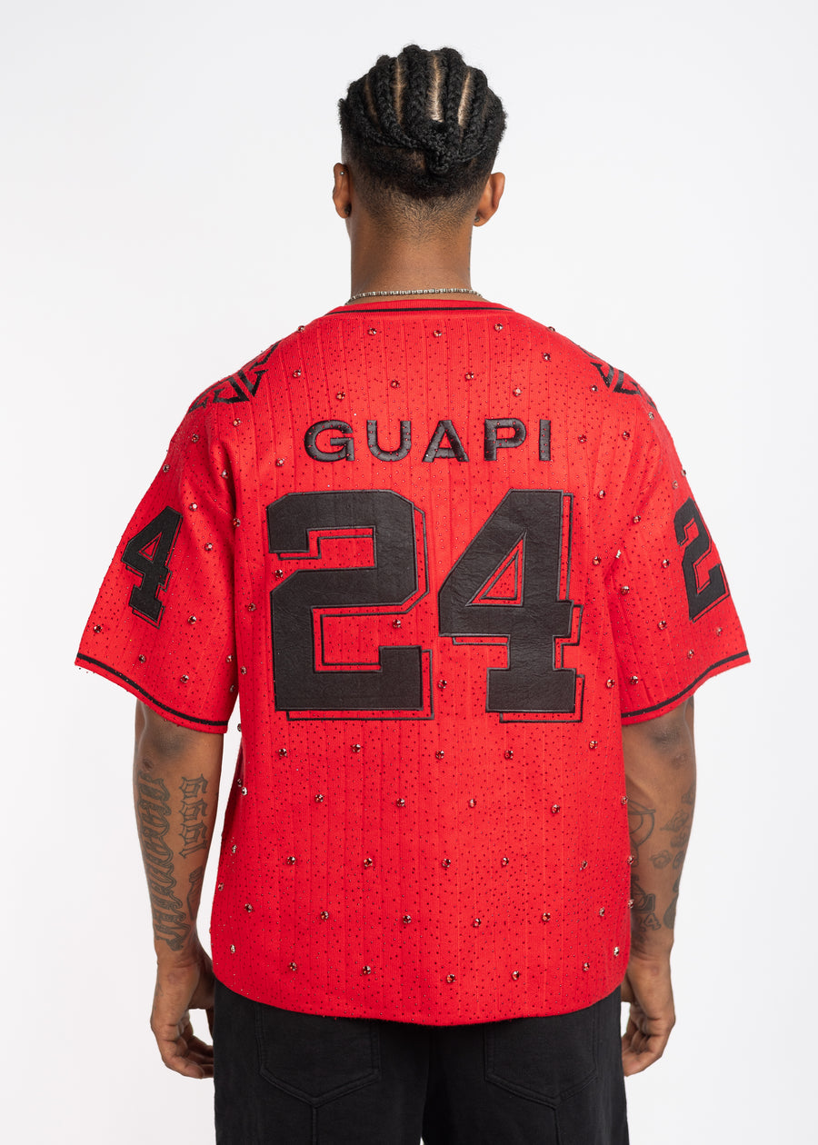 Crimson Red Embellished Football Tee