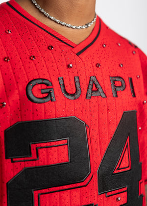Crimson Red Embellished Football Tee