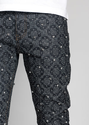 Space Blue Embellished Stacked Denim