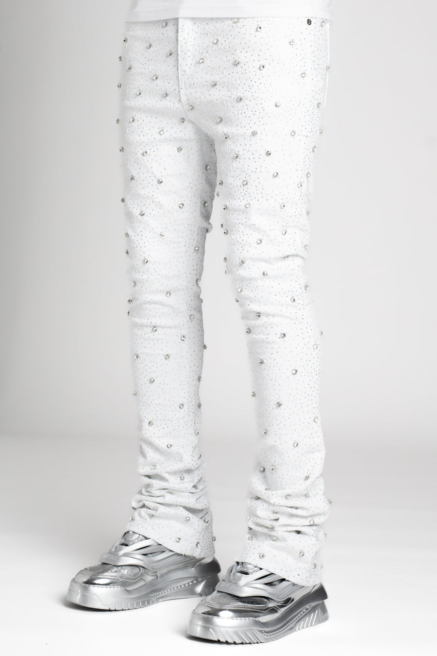 Ghost White Embellished Denim