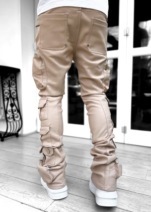 Sand Brown Cargo Leather Pant